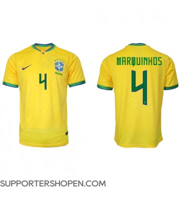 Brasilien Marquinhos #4 Hemma Matchtröja VM 2022 Kortärmad